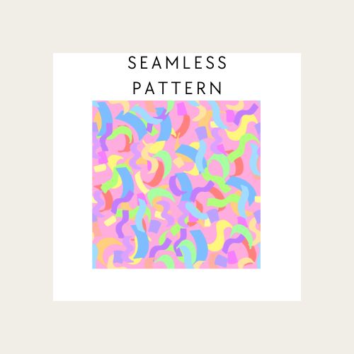 Colorful wavy pattern with 'Seamless Pattern' text on a white background
