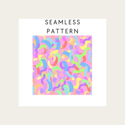Colorful wavy pattern with 'Seamless Pattern' text on a white background