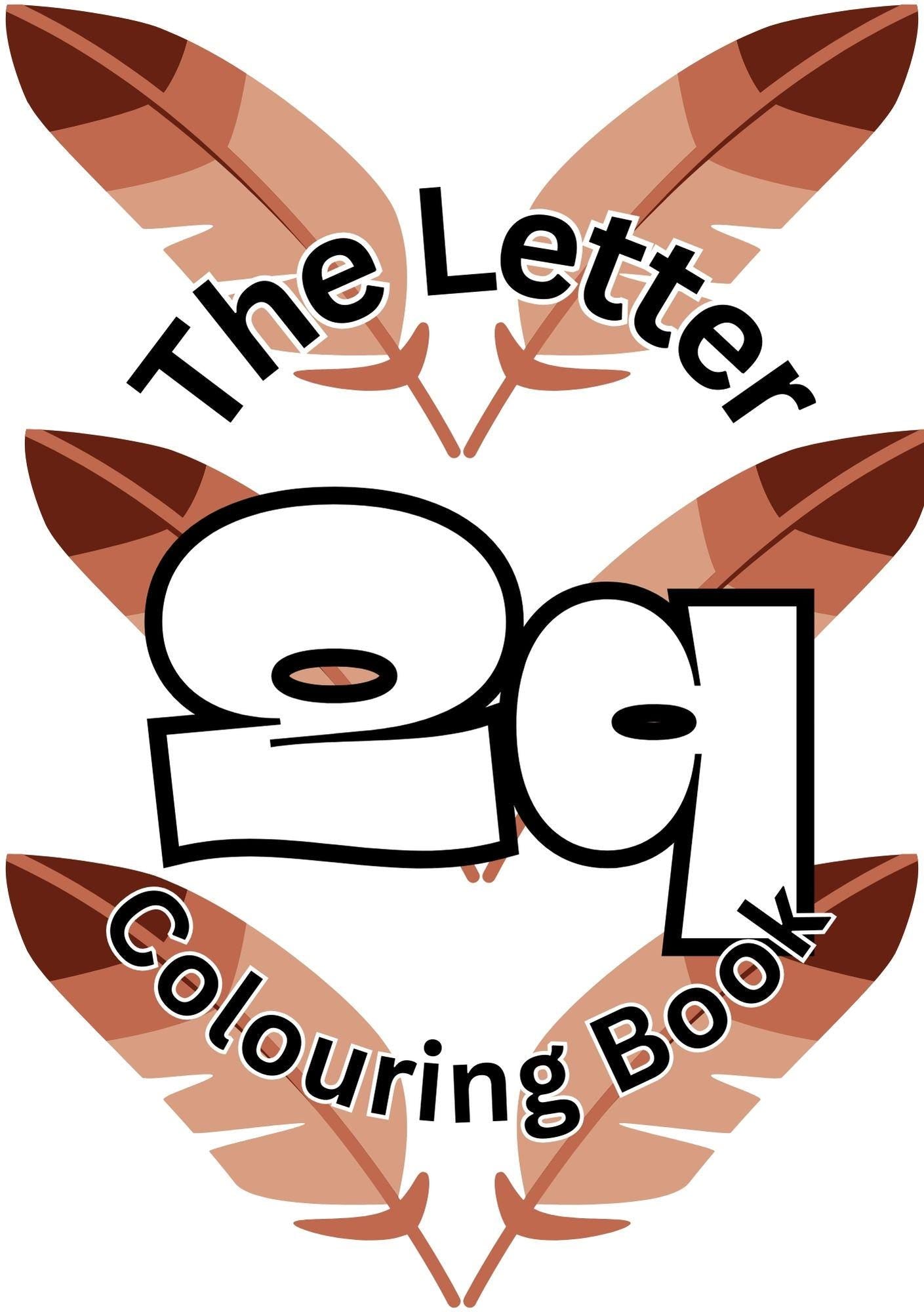 Cover of 'The Letter Q Colouring Book' featuring stylized text and leaf-like designs.