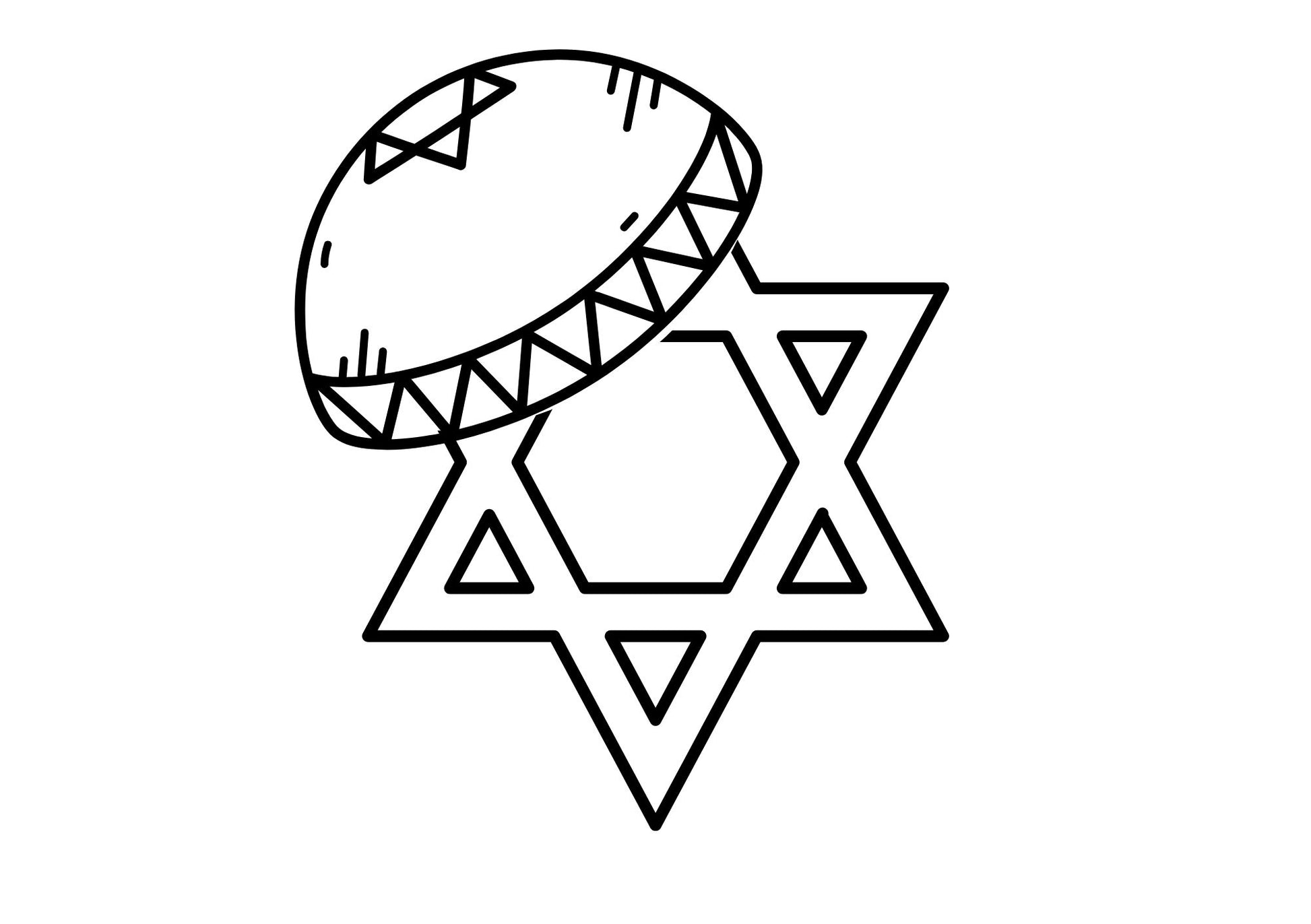 Black and white illustration of a drum and Star of David on a white background