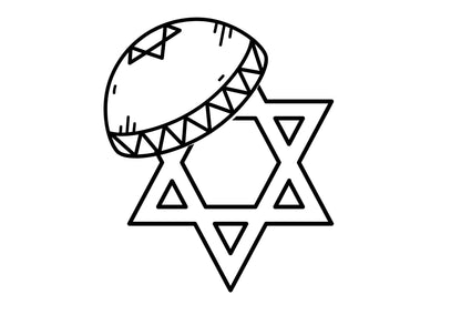 Black and white illustration of a drum and Star of David on a white background