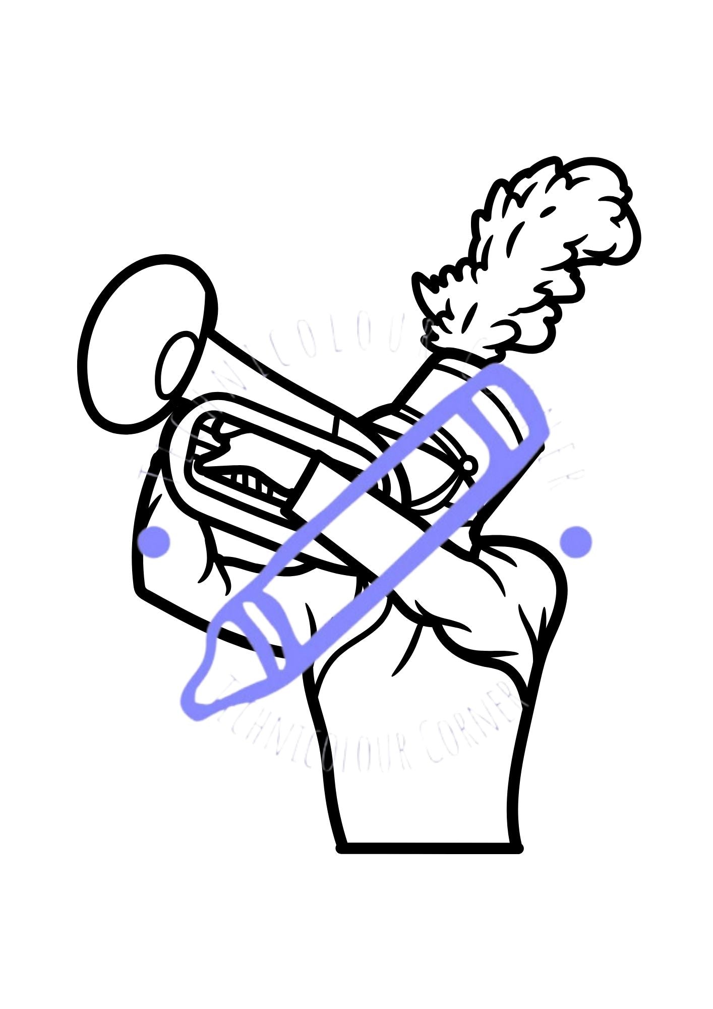 colouring page of a trumpet player in a marching band