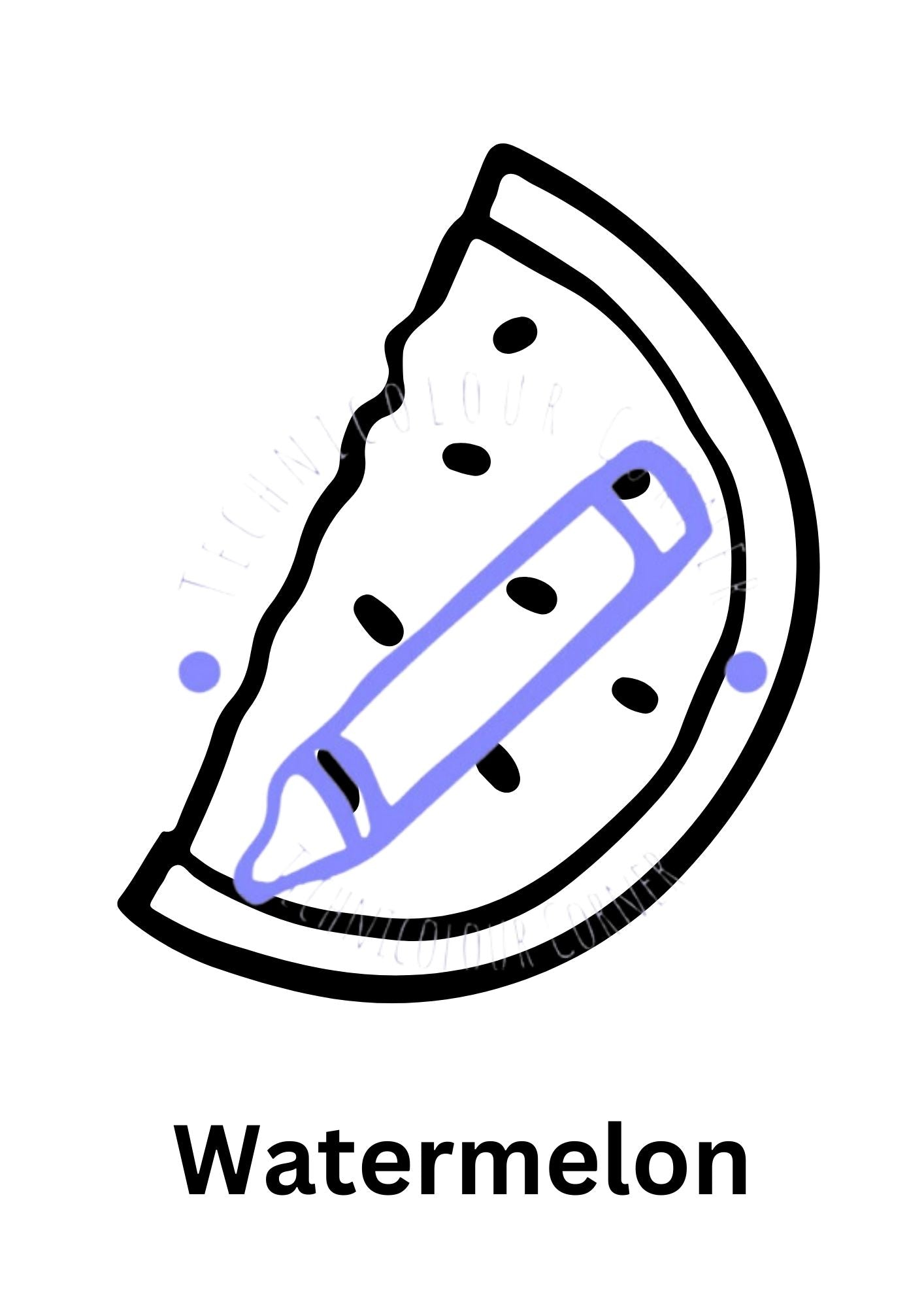 a colouring book page of a watermelon