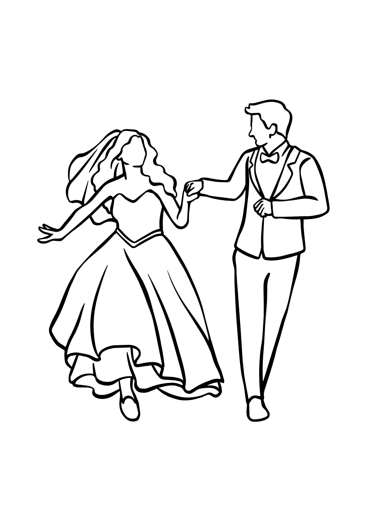 Line drawing of a wedding couple dancing