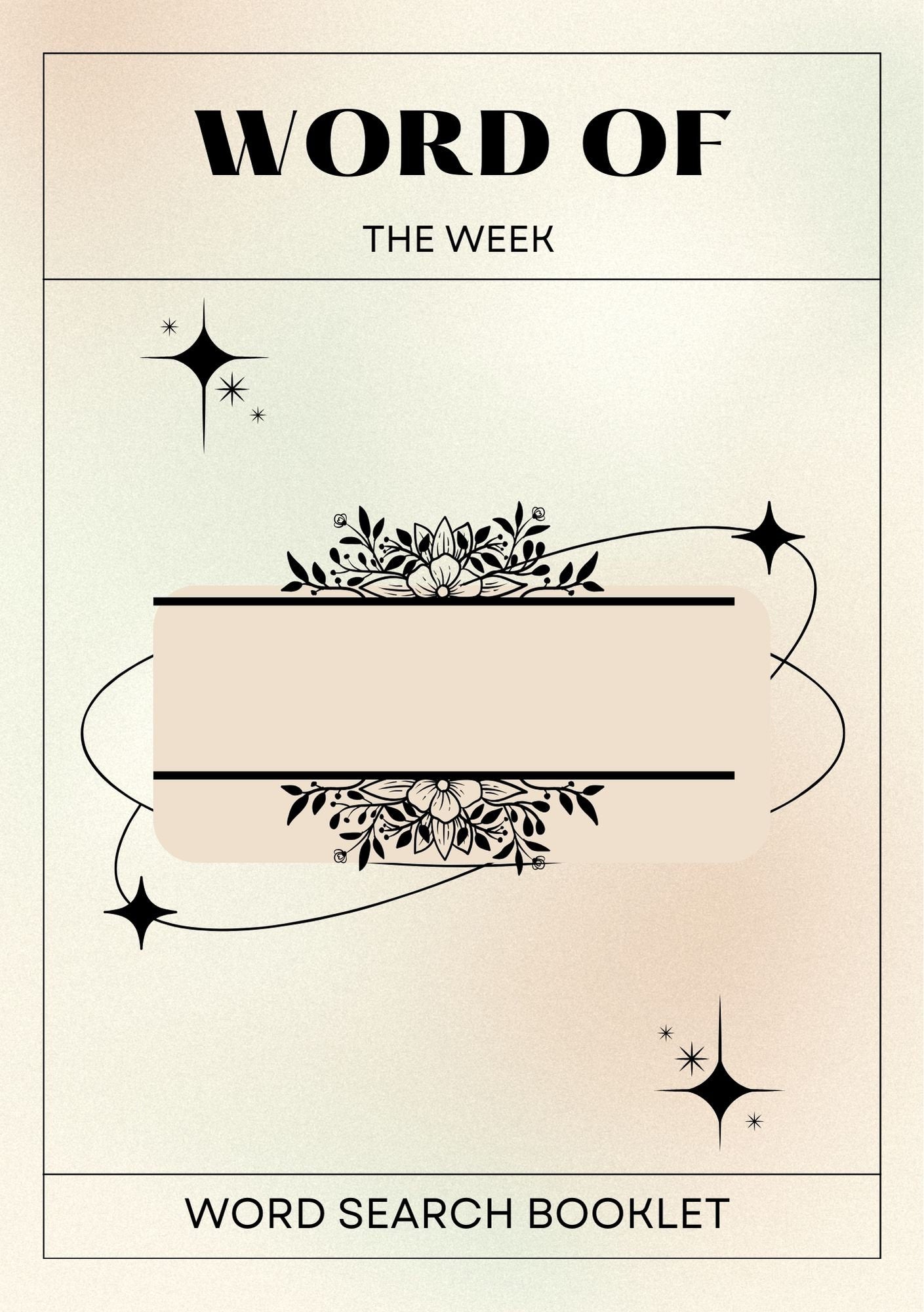 Cover of a printable 'Word of the Week' digital word search booklet with decorative elements such as stars and swirls.