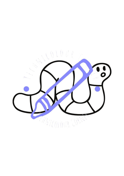 a colouring page of a worm crawling across a floor